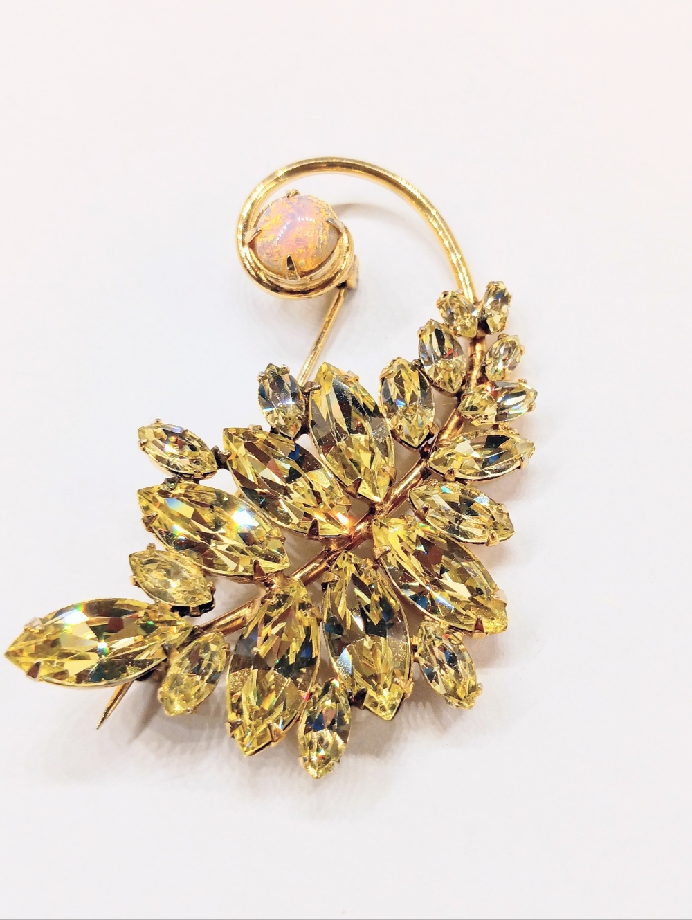 Vintage Yellow Rhinestone Brooch Sparkling Kafin NY Unsigned Bonus+